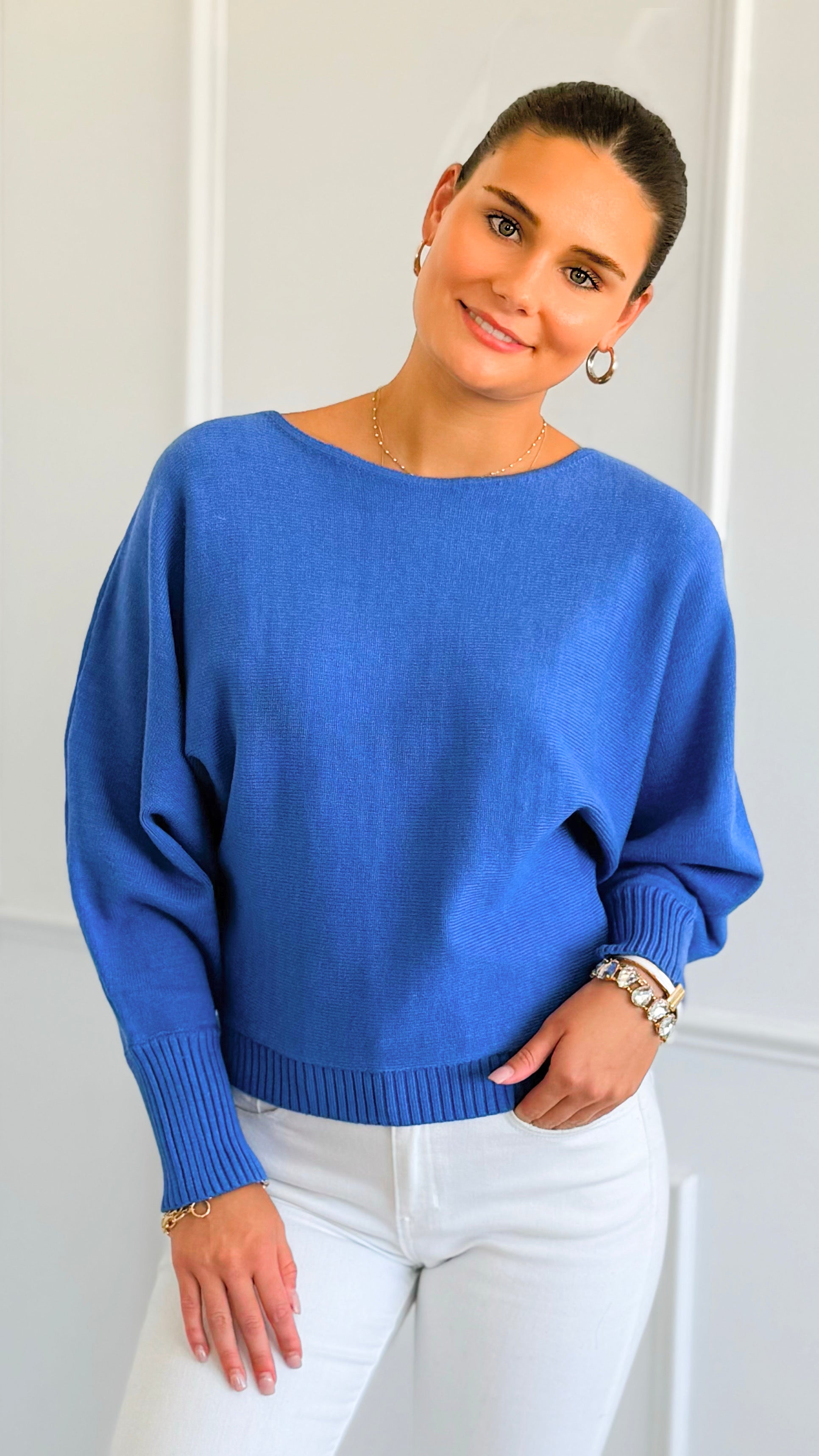 Sunday Muse Dolman Knit Sweater - Cobalt Blue-140 Sweaters-she + sky-Coastal Bloom Boutique, find the trendiest versions of the popular styles and looks Located in Indialantic, FL