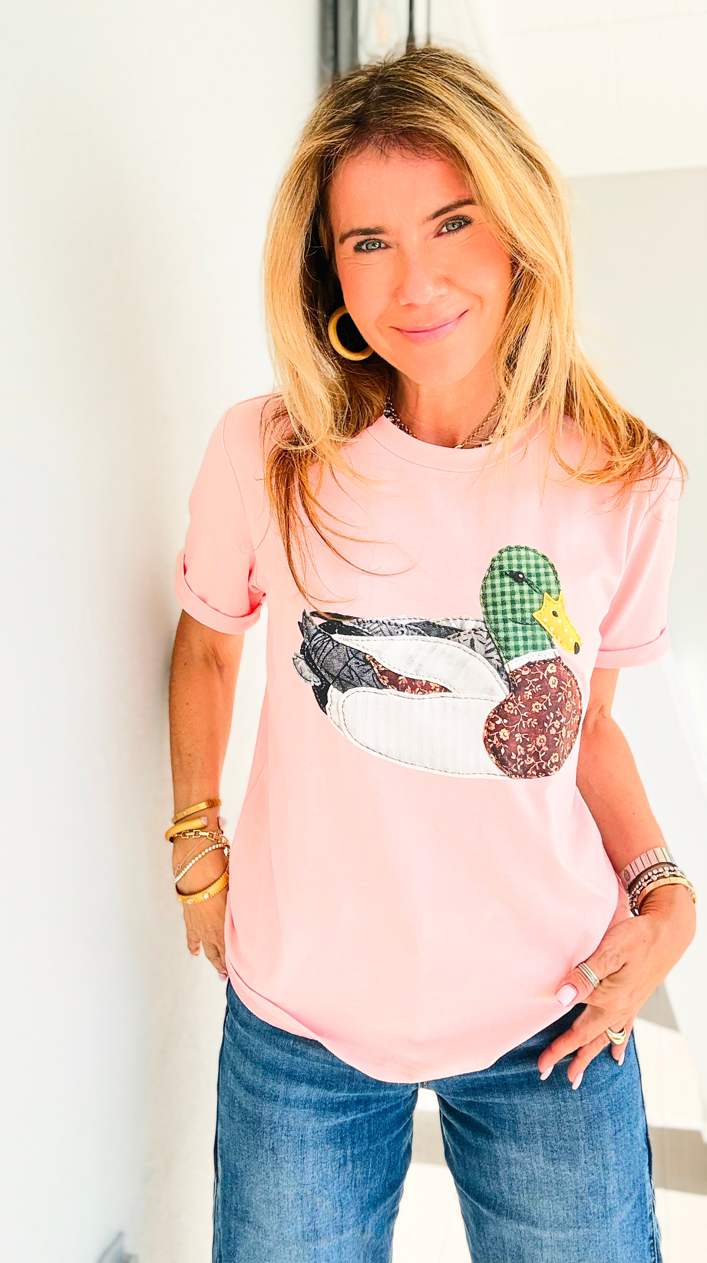 Playful Patchwork Duck Graphic Top