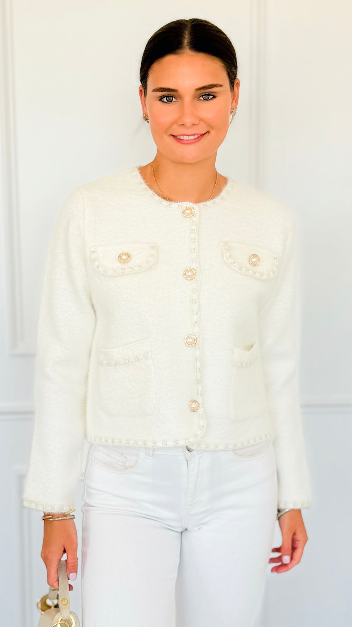 Che'rie Italian Cardigan-Ivory-150 Cardigans/Layers-Italianissimo-Coastal Bloom Boutique, find the trendiest versions of the popular styles and looks Located in Indialantic, FL
