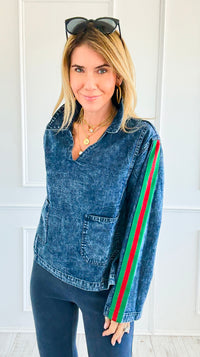 Street Luxe Denim Top-130 Long Sleeve Tops-JODIFL-Coastal Bloom Boutique, find the trendiest versions of the popular styles and looks Located in Indialantic, FL
