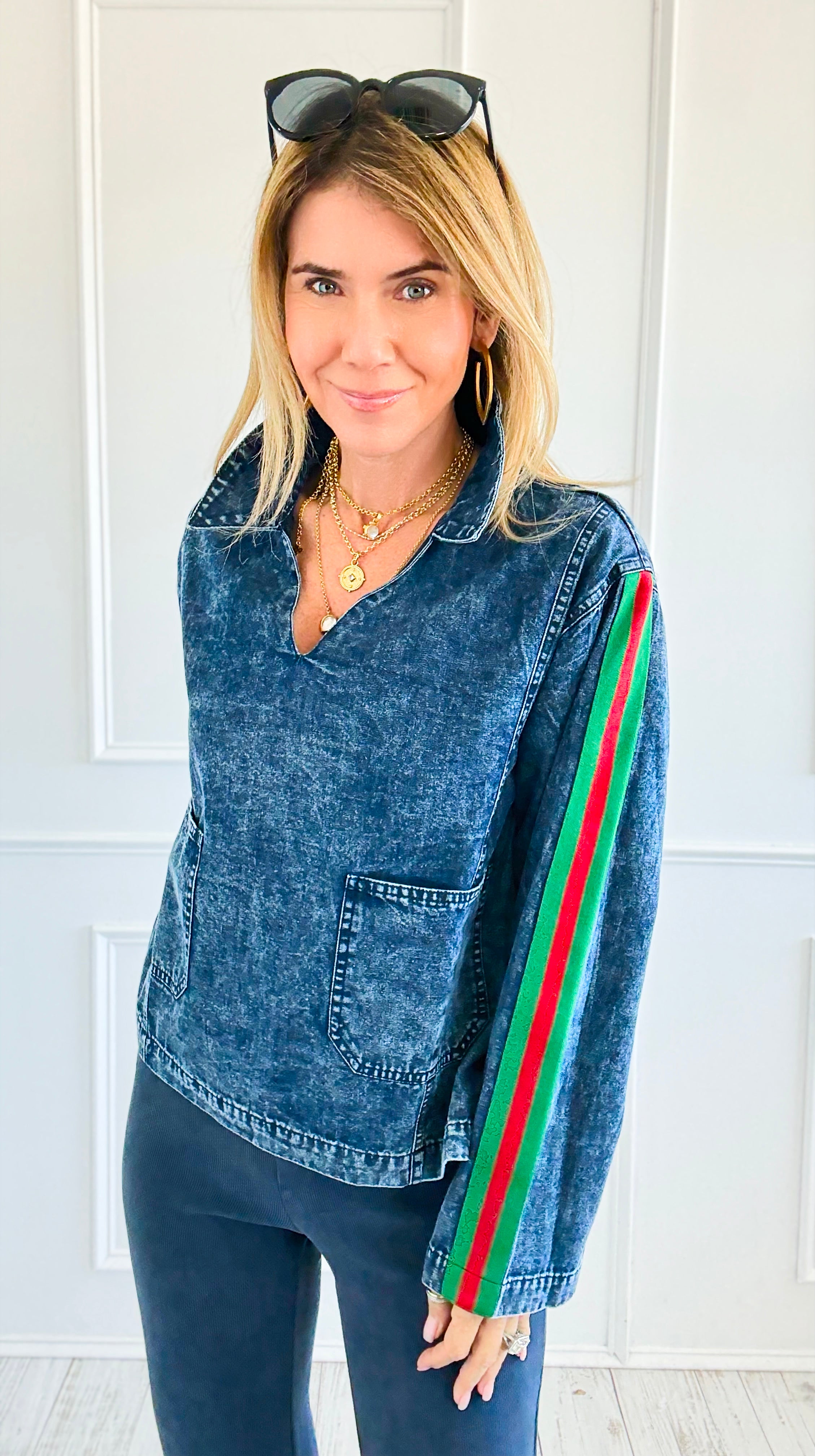 Street Luxe Denim Top-130 Long Sleeve Tops-JODIFL-Coastal Bloom Boutique, find the trendiest versions of the popular styles and looks Located in Indialantic, FL