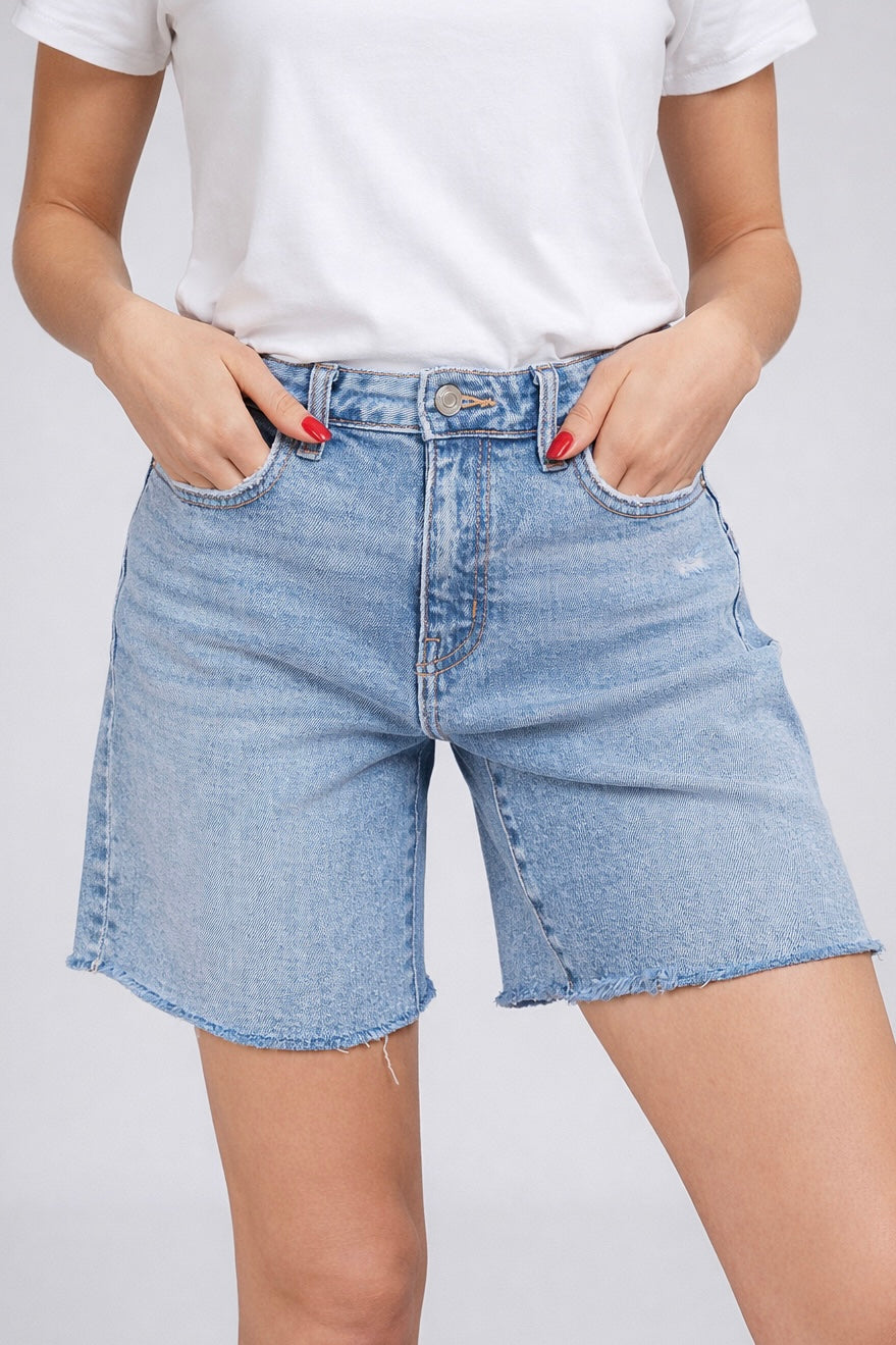 Classic Raw Hem Denim Shorts