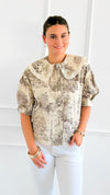 Countryside Reverie Puff Sleeve Top - Grey-110 Short Sleeve Tops-GIGIO-Coastal Bloom Boutique, find the trendiest versions of the popular styles and looks Located in Indialantic, FL