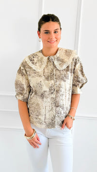 Countryside Reverie Puff Sleeve Top - Grey-110 Short Sleeve Tops-GIGIO-Coastal Bloom Boutique, find the trendiest versions of the popular styles and looks Located in Indialantic, FL
