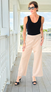 Striped Down Line Wide-Leg Pant - Taupe