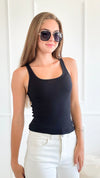 Stretchy Ribbed Knit Racerback Tank - Black-100 Sleeveless Tops-Zenana-Coastal Bloom Boutique, find the trendiest versions of the popular styles and looks Located in Indialantic, FL