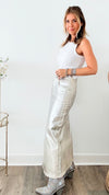 Metallic Midi Skirt - Silver-170 Bottoms-MISS LOVE-Coastal Bloom Boutique, find the trendiest versions of the popular styles and looks Located in Indialantic, FL