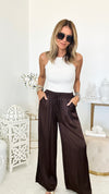 Angora Italian Satin Pant - Chocolate-170 Bottoms-Italianissimo-Coastal Bloom Boutique, find the trendiest versions of the popular styles and looks Located in Indialantic, FL