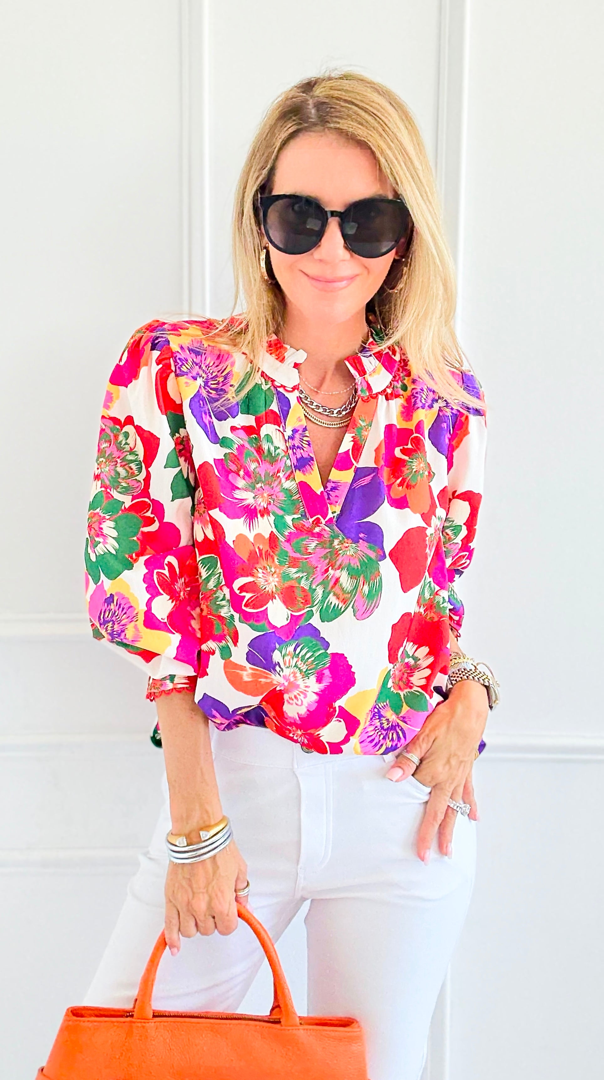 Palette Bloom Long Sleeve Blouse-110 Long Sleeve Tops-JODIFL-Coastal Bloom Boutique, find the trendiest versions of the popular styles and looks Located in Indialantic, FL