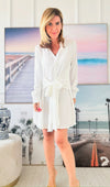 Tie Front Detailed Long Sleeves Dress- Off White-200 dresses/jumpsuits/rompers-Rousseau-Coastal Bloom Boutique, find the trendiest versions of the popular styles and looks Located in Indialantic, FL