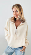 Butter Zip Up Pullover - Eggshell-130 Long Sleeve Tops-Before You-Coastal Bloom Boutique, find the trendiest versions of the popular styles and looks Located in Indialantic, FL