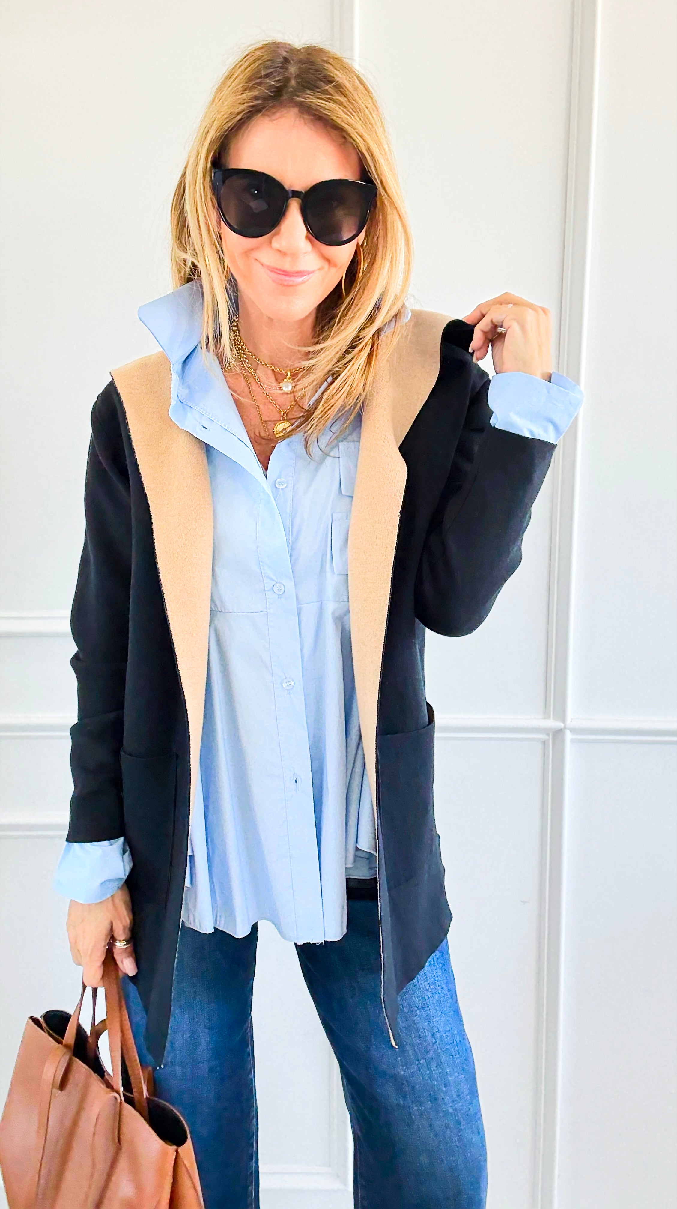 Bonded Color-Blocked Hooded Jacket-160 Jackets-Z STUDIO-Coastal Bloom Boutique, find the trendiest versions of the popular styles and looks Located in Indialantic, FL