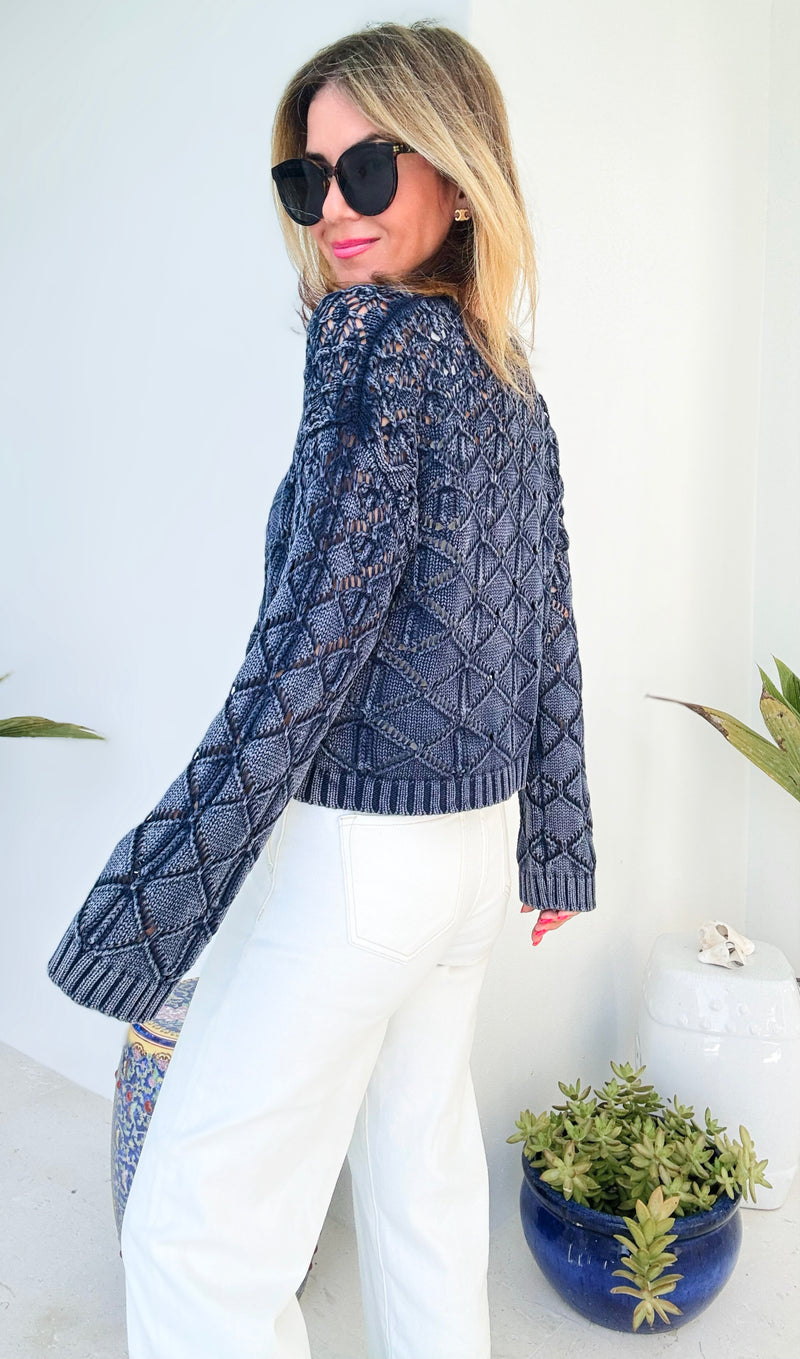 Crochet Round Neck Sweater-130 Long Sleeve Tops-EESOME-Coastal Bloom Boutique, find the trendiest versions of the popular styles and looks Located in Indialantic, FL