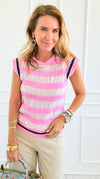 Candy Stripe Contrast Band Top-110 short Sleeve Top-VOY-Coastal Bloom Boutique, find the trendiest versions of the popular styles and looks Located in Indialantic, FL