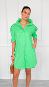Callie Ruffle Puff Sleeve Jacquard Shirt Dress-Green Apple-200 Dresses/Jumpsuits/Rompers-Adrienne-Coastal Bloom Boutique, find the trendiest versions of the popular styles and looks Located in Indialantic, FL