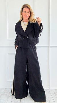 Tracked Threads Italian Palazzo- Black-100 Pants-AZUL MONACO-Coastal Bloom Boutique, find the trendiest versions of the popular styles and looks Located in Indialantic, FL