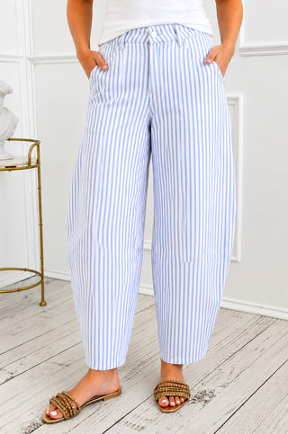 Striped High Waist Barrel Jeans