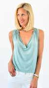 Draped Cowl Neck Top - Mint-100 Sleeveless Tops-Ariella-Coastal Bloom Boutique, find the trendiest versions of the popular styles and looks Located in Indialantic, FL