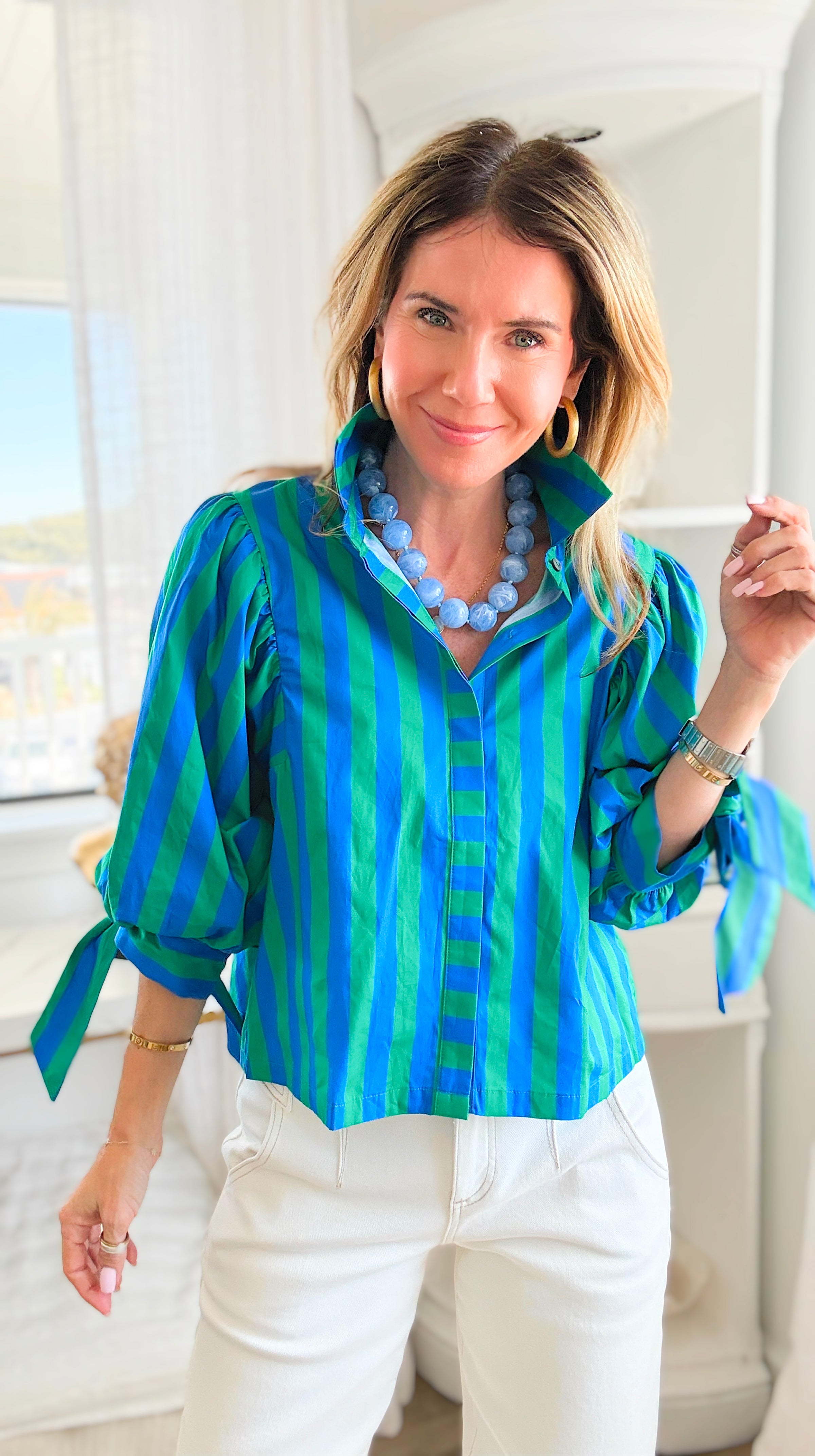 Stripe Affair Button Down Top - Green