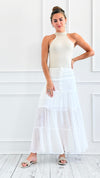 Sunset Tiered Maxi Skirt - White-170 Bottoms-HYFVE-Coastal Bloom Boutique, find the trendiest versions of the popular styles and looks Located in Indialantic, FL