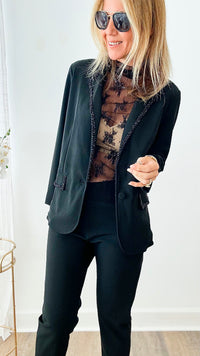 Rhinestone Trim Joan Blazer-160 Jackets-Joh Apparel-Coastal Bloom Boutique, find the trendiest versions of the popular styles and looks Located in Indialantic, FL