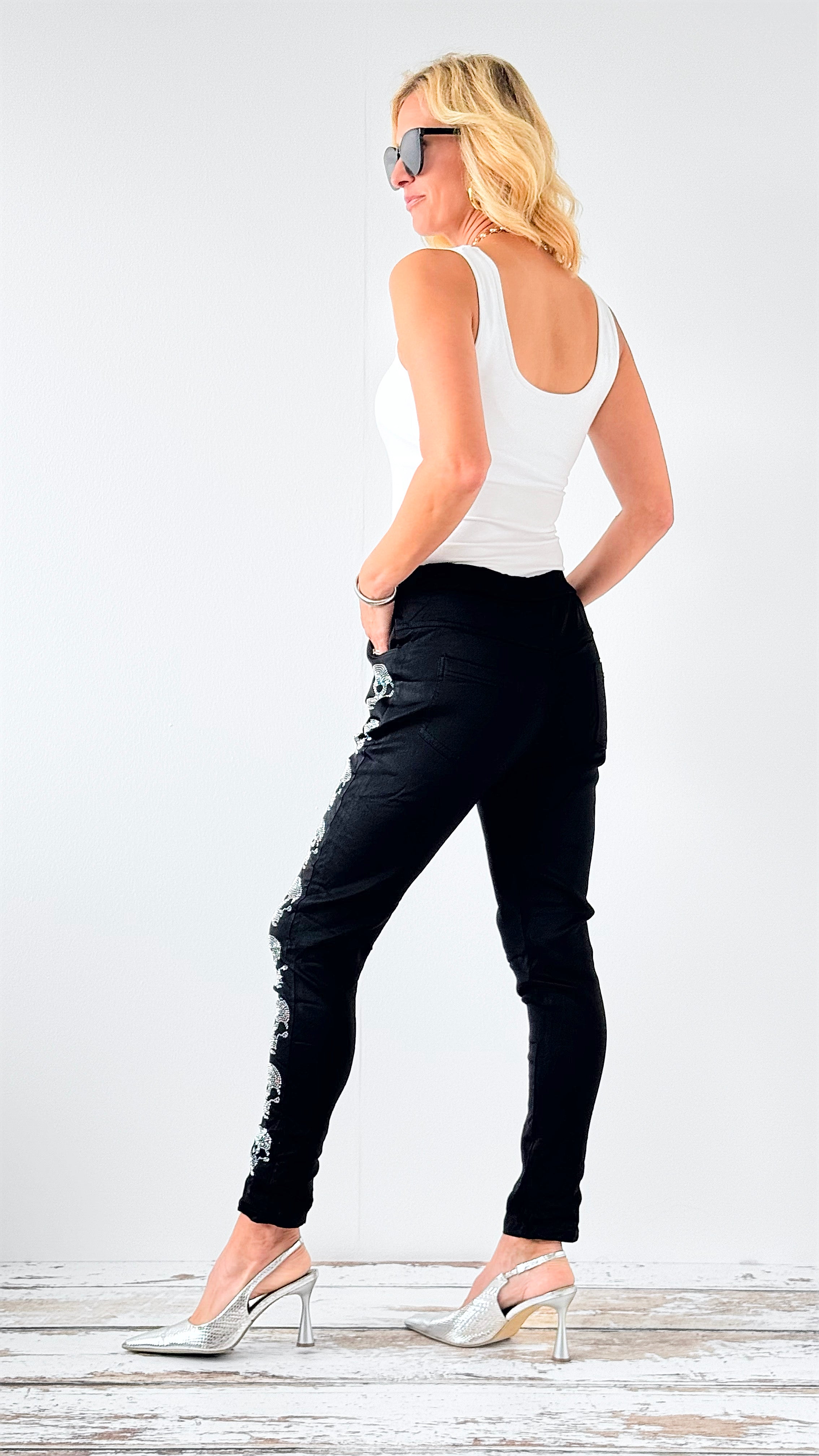 Skull Wish List Italian Joggers- Black-pants-Italianissimo-Coastal Bloom Boutique, find the trendiest versions of the popular styles and looks Located in Indialantic, FL