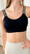 One Size Bra Black with Silver Metallic Bars Straps-220 Intimates-Strap-its-Coastal Bloom Boutique, find the trendiest versions of the popular styles and looks Located in Indialantic, FL