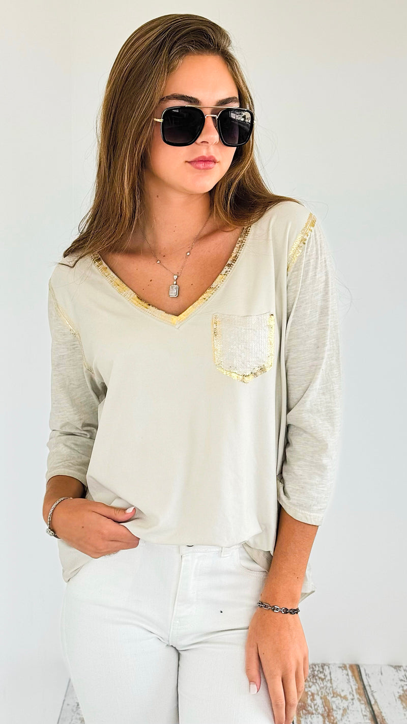 Foil Detailed V- Neck Italian Top-100 Sleeveless Tops-UM-Coastal Bloom Boutique, find the trendiest versions of the popular styles and looks Located in Indialantic, FL