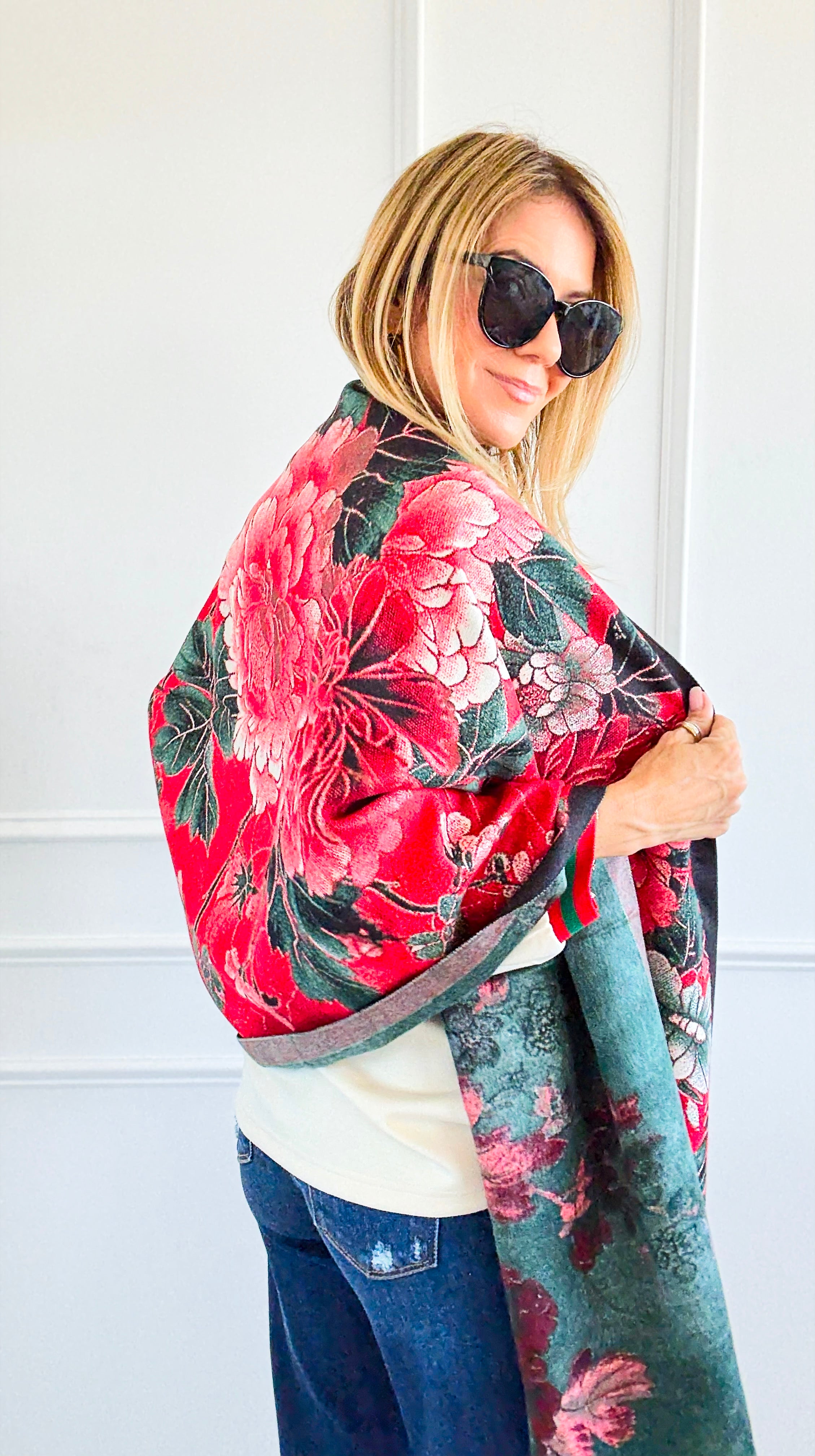 Imperial Peony Blanket Scarf-260 Other Accessories-Original USA-Coastal Bloom Boutique, find the trendiest versions of the popular styles and looks Located in Indialantic, FL