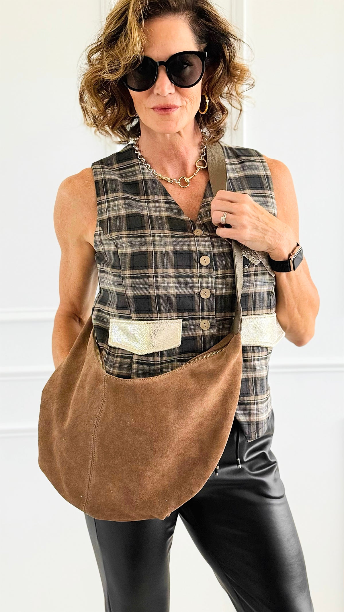 Italian Suede & Leather Hobo Bag-240 Bags-DEDA LEATHER-Coastal Bloom Boutique, find the trendiest versions of the popular styles and looks Located in Indialantic, FL