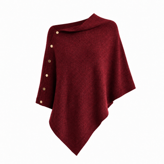 Button Detail Poncho - Burgundy