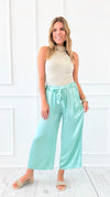 Italian Silky Wide Leg Pants with Belt- Mint-100 Pants-V6-Coastal Bloom Boutique, find the trendiest versions of the popular styles and looks Located in Indialantic, FL