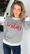 Friday Mood Striped Sweater-140 Sweaters-English Factory-Coastal Bloom Boutique, find the trendiest versions of the popular styles and looks Located in Indialantic, FL