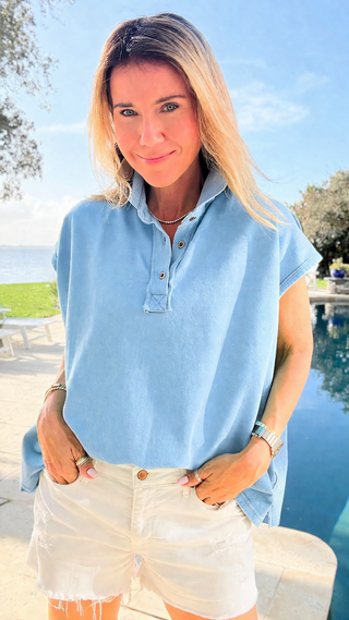 Coastal Ease Oversized Polo Tank - Blue