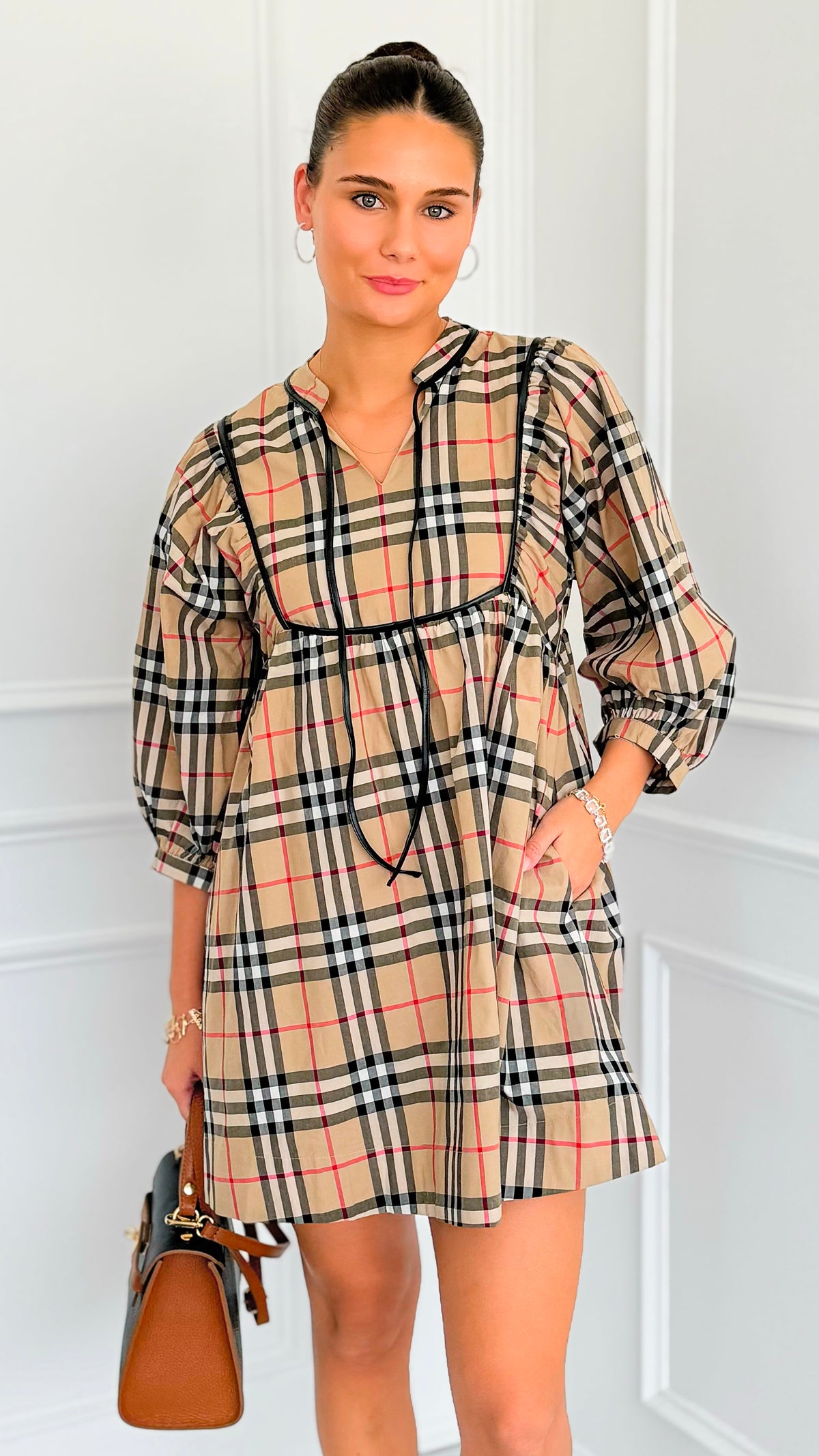 Boardwalk Prep Tie Babydoll Dress-200 Dresses/Jumpsuits/Rompers-JODIFL-Coastal Bloom Boutique, find the trendiest versions of the popular styles and looks Located in Indialantic, FL