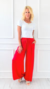 Angora Italian Satin Pant - Red-170 Bottoms-Italianissimo-Coastal Bloom Boutique, find the trendiest versions of the popular styles and looks Located in Indialantic, FL