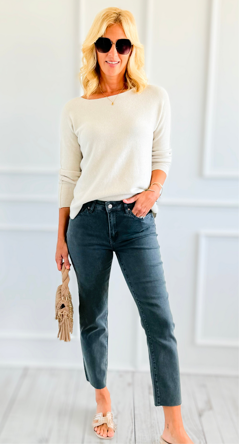 Washed Edge Cropped Jeans - Ash Black-190 Denim-Zenana-Coastal Bloom Boutique, find the trendiest versions of the popular styles and looks Located in Indialantic, FL