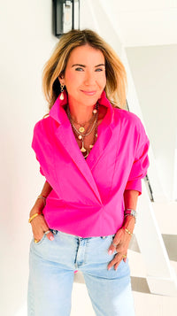 Bacall Italian Long Sleeve Top- Fuchsia