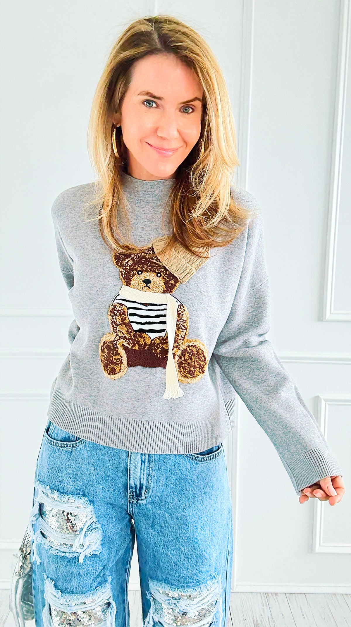 Bundle Up Bear Italian Sweater-140 Sweaters-Italianissimo-Coastal Bloom Boutique, find the trendiest versions of the popular styles and looks Located in Indialantic, FL