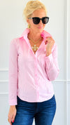 Long Sleeve Poplin Button Down Blouse- Pink-130 Long sleeve top-Active Basic-Coastal Bloom Boutique, find the trendiest versions of the popular styles and looks Located in Indialantic, FL