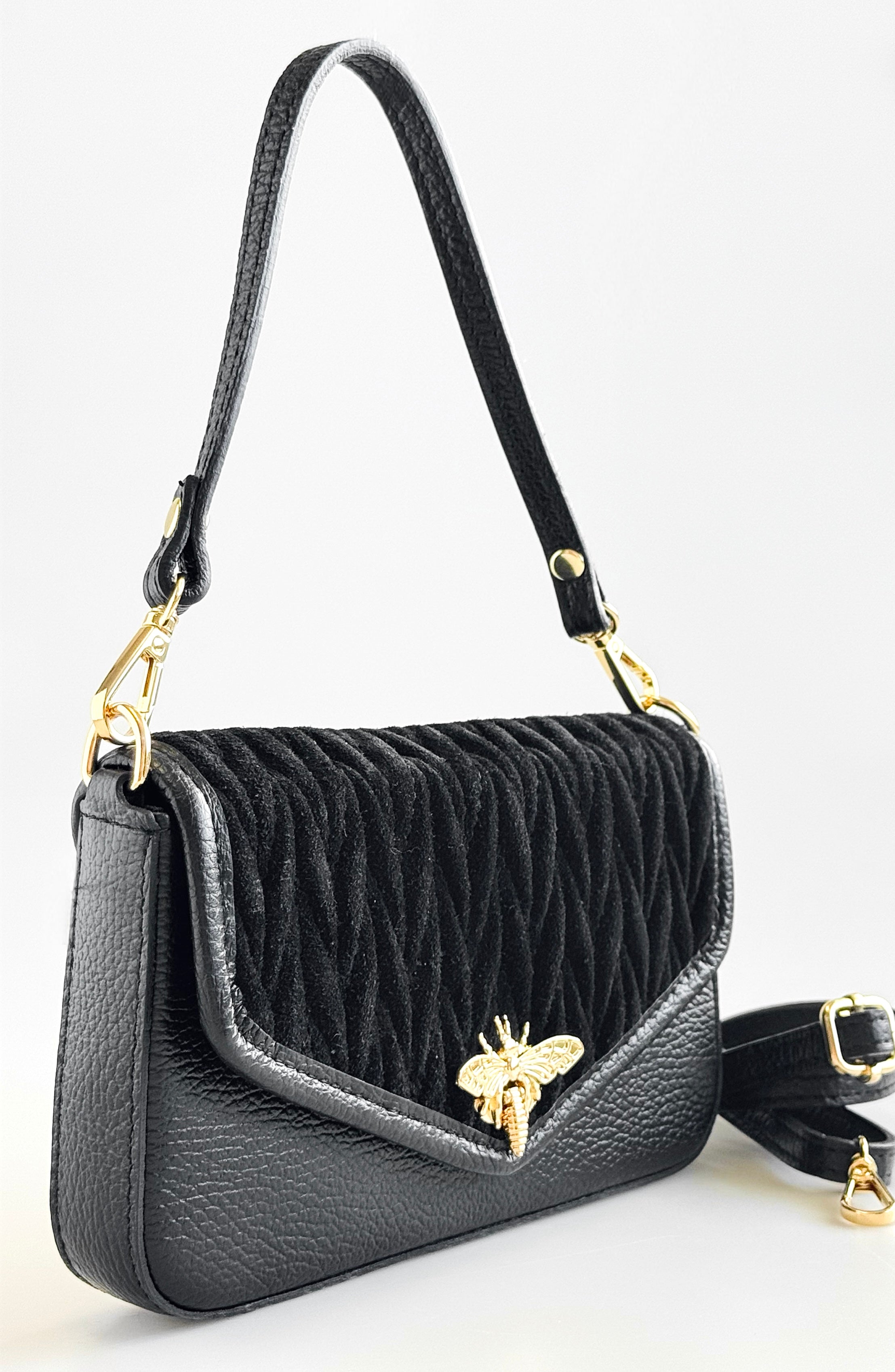 Bee Textured Italian Mini Bag- Black-240 Bags-LE BORSETTE-Coastal Bloom Boutique, find the trendiest versions of the popular styles and looks Located in Indialantic, FL