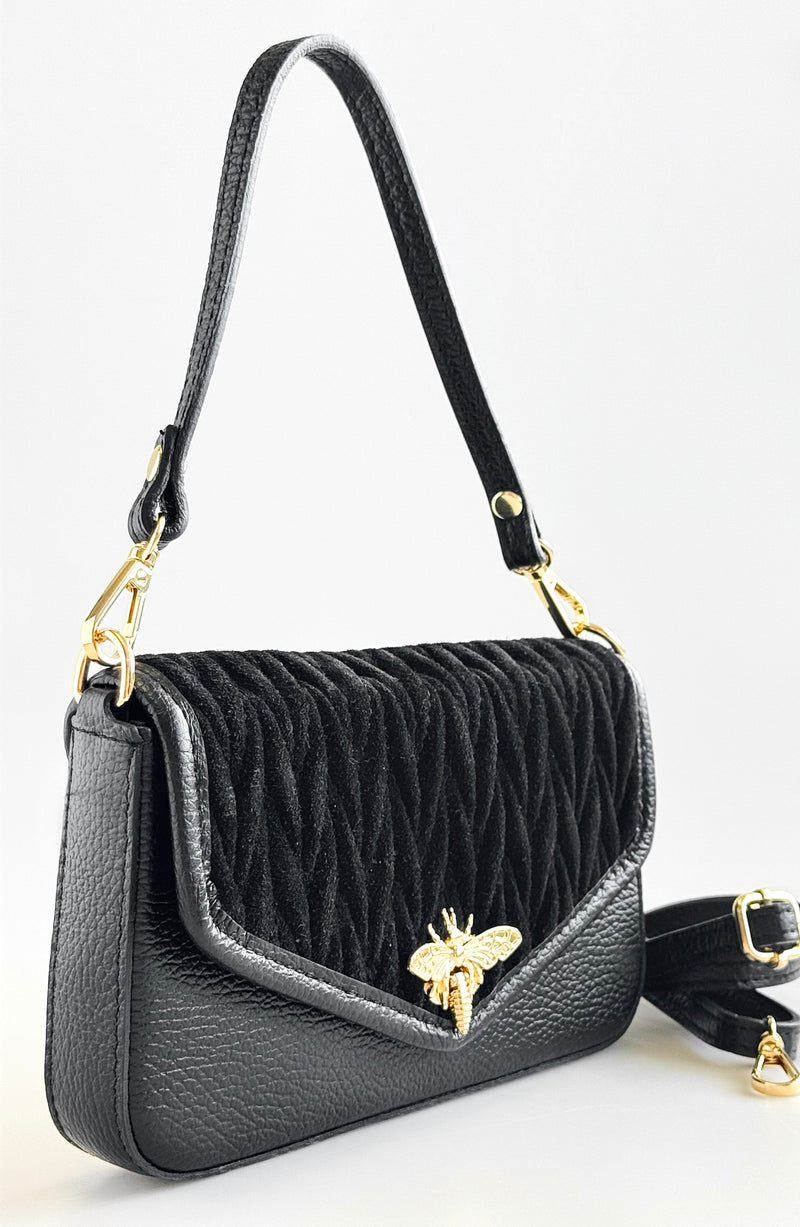 Bee Textured Italian Mini Bag- Black-240 Bags-LE BORSETTE-Coastal Bloom Boutique, find the trendiest versions of the popular styles and looks Located in Indialantic, FL