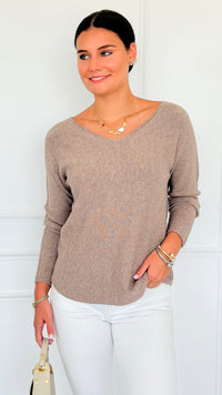 Soho Italian V-Neck Pullover - Ash Mocha-140 Sweaters-Italianissimo-Coastal Bloom Boutique, find the trendiest versions of the popular styles and looks Located in Indialantic, FL