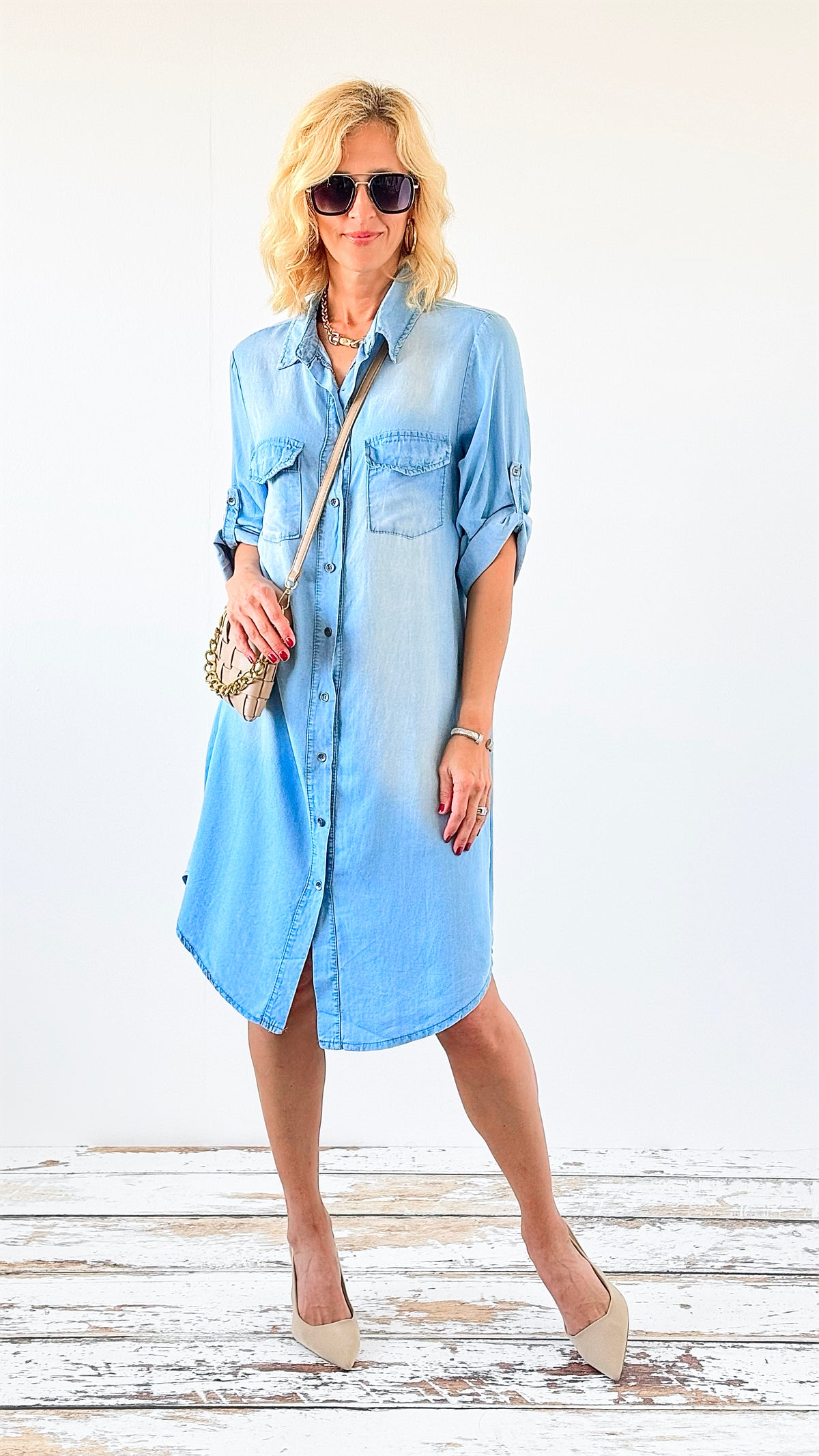 The Everyday Button-Up Denim Dress-200 Dresses/Jumpsuits/Rompers-VENTI6 OUTLET-Coastal Bloom Boutique, find the trendiest versions of the popular styles and looks Located in Indialantic, FL