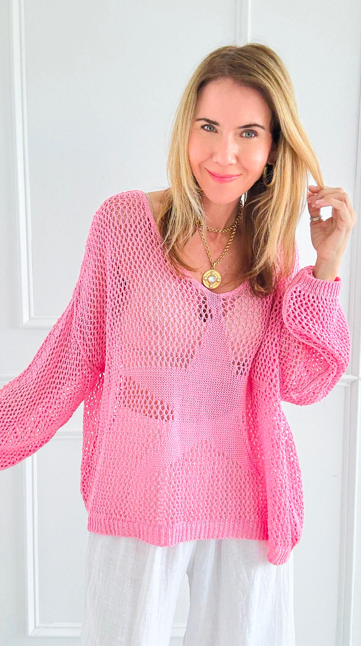 Star Power Italian Knit Sweater- Pink-140 Sweaters-SEÑORITA C-Coastal Bloom Boutique, find the trendiest versions of the popular styles and looks Located in Indialantic, FL