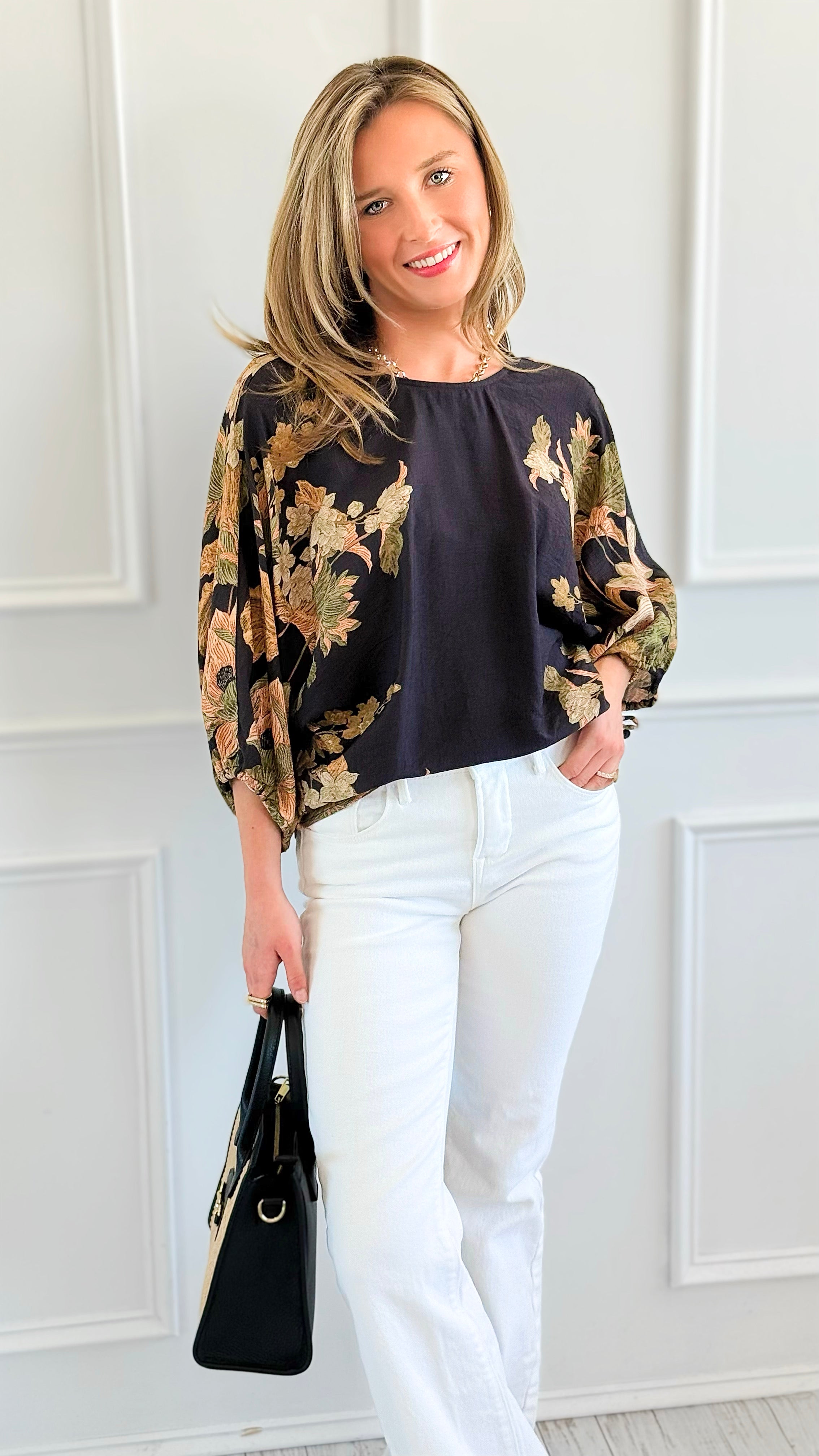 Golden Bloom Puff Sleeve Top-110 short Sleeve Top-ENTRO-Coastal Bloom Boutique, find the trendiest versions of the popular styles and looks Located in Indialantic, FL