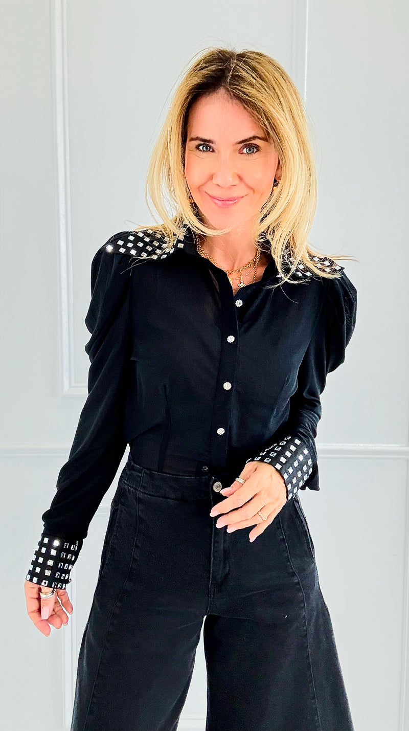 Crystal Collar Power Top-110 Long Sleeve Tops-7Mango7-Coastal Bloom Boutique, find the trendiest versions of the popular styles and looks Located in Indialantic, FL