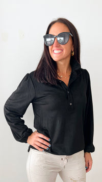 Willabella Faux Suede Top - Black-130 Long Sleeve Tops-Joh Apparel-Coastal Bloom Boutique, find the trendiest versions of the popular styles and looks Located in Indialantic, FL
