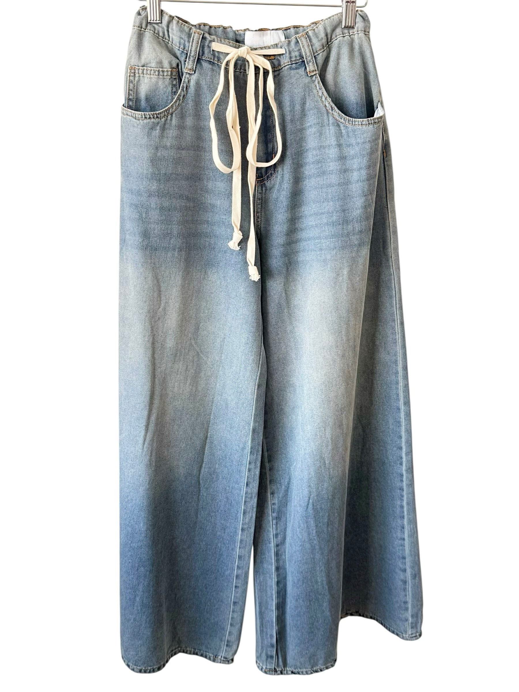 Flare Leg Draw Cord Denim Pant-100 Pants-NoaBoa-Coastal Bloom Boutique, find the trendiest versions of the popular styles and looks Located in Indialantic, FL