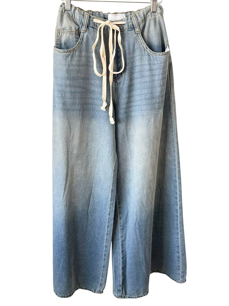Flare Leg Draw Cord Denim Pant-100 Pants-NoaBoa-Coastal Bloom Boutique, find the trendiest versions of the popular styles and looks Located in Indialantic, FL